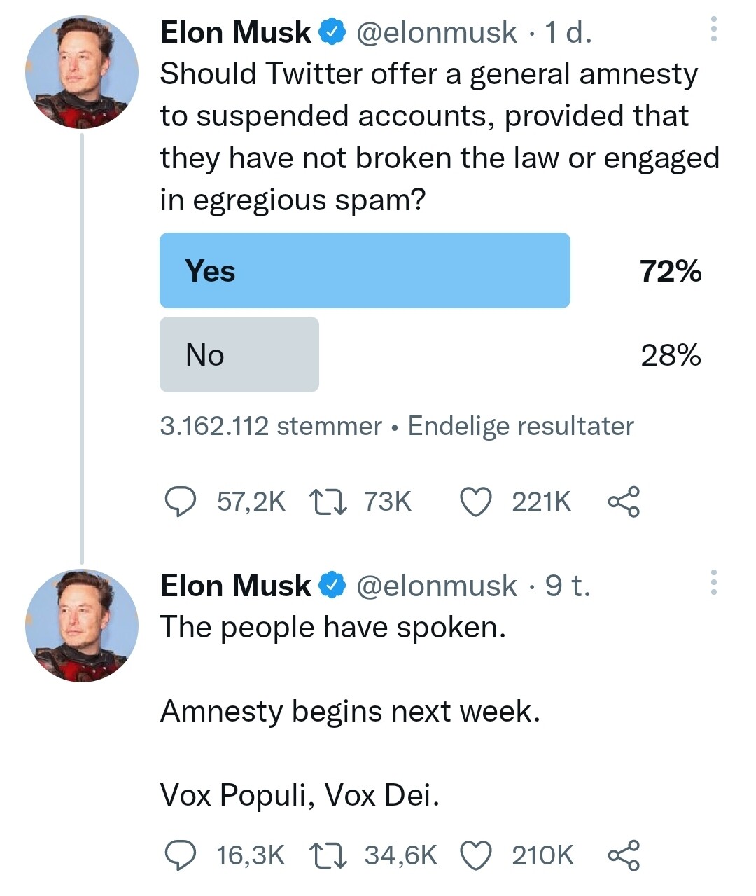 Elon Musk åbner for suspenderede konti igen