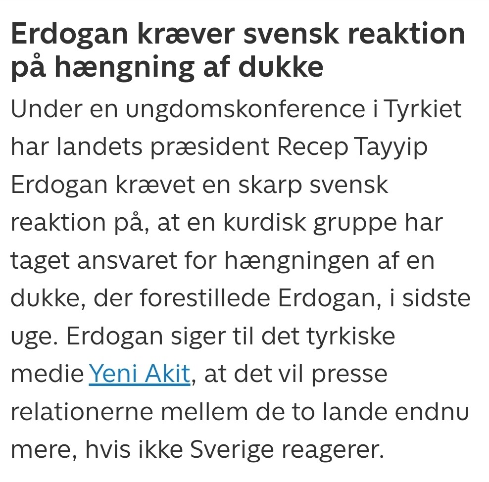 Erdogan kræver svensk reaktion